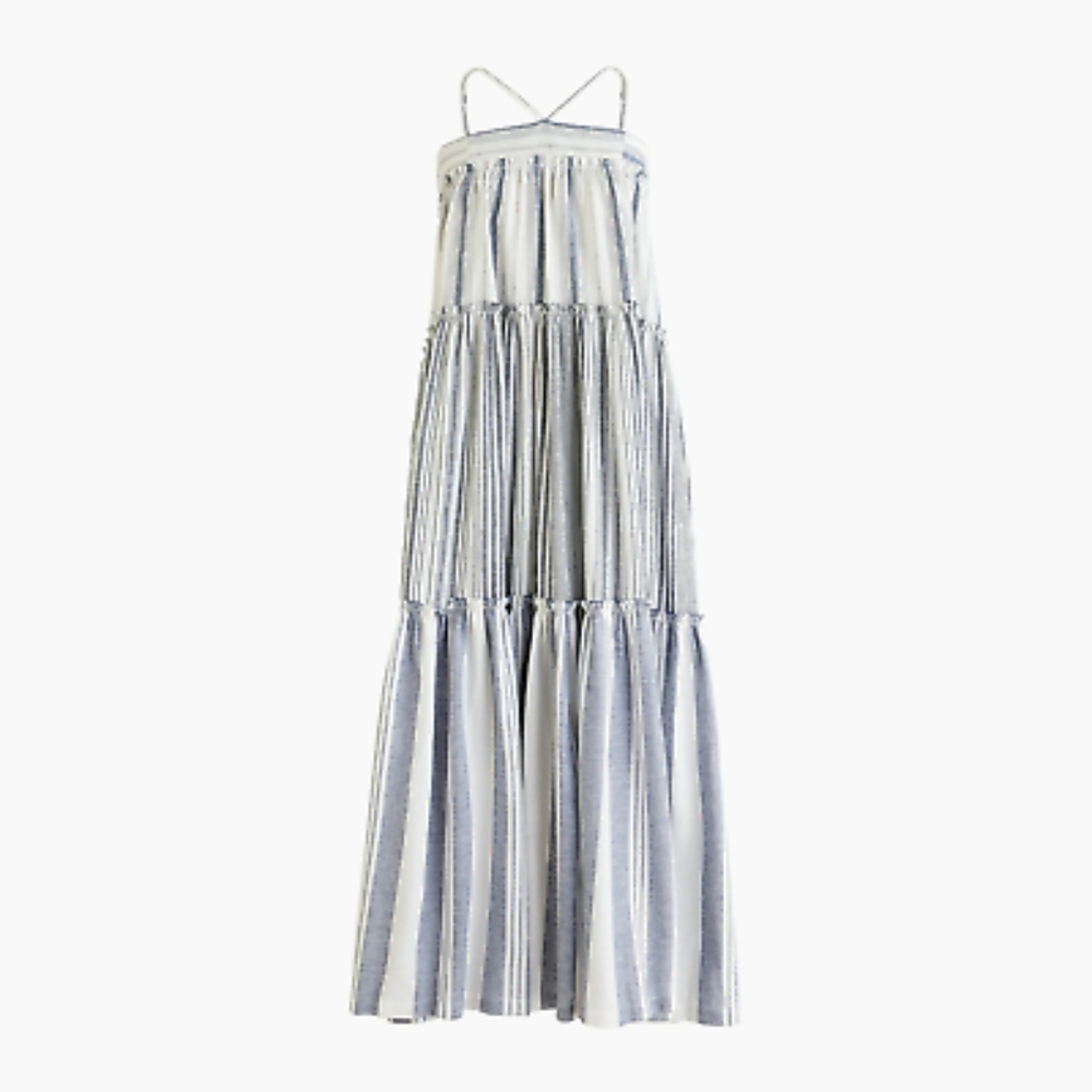 J Crew Chambray Striped Tiered Dress